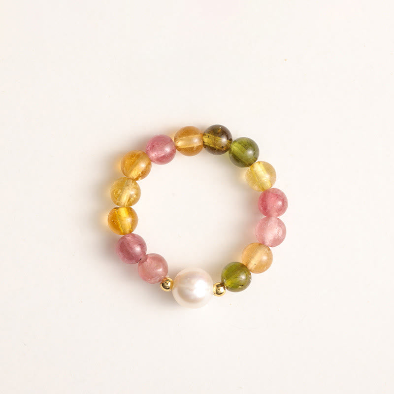Natural Tourmaline and Pixiu Adjustable Gemstone Ring for Emotional Balance