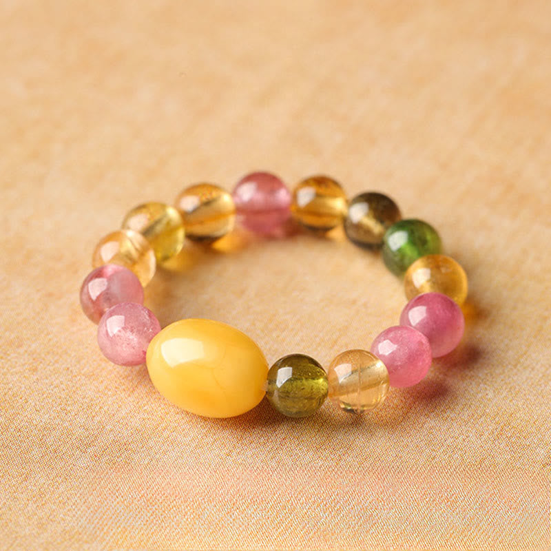 Natural Tourmaline and Pixiu Adjustable Gemstone Ring for Emotional Balance