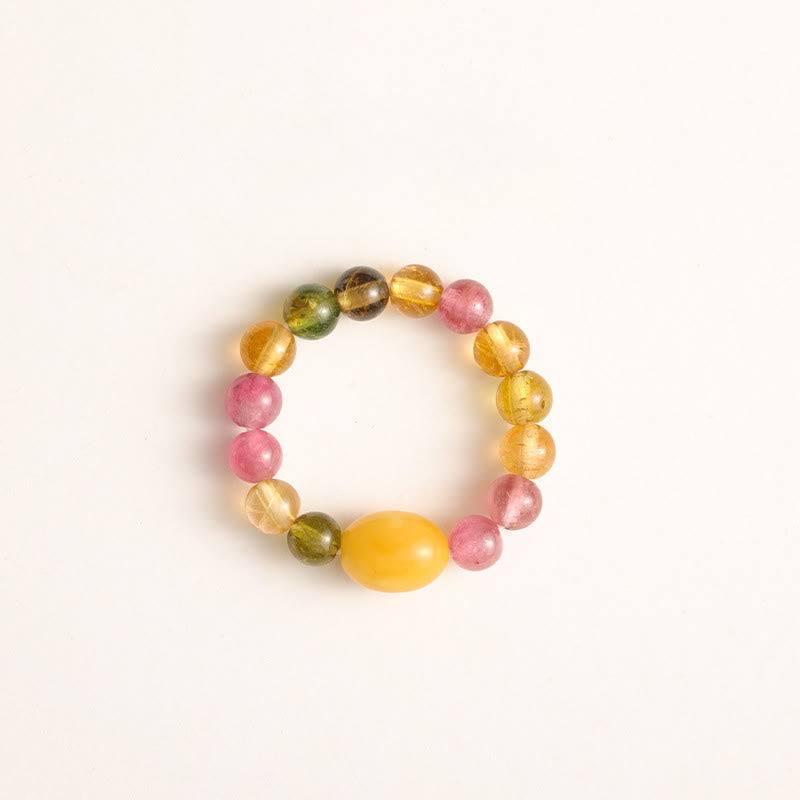 Natural Tourmaline and Pixiu Adjustable Gemstone Ring for Emotional Balance
