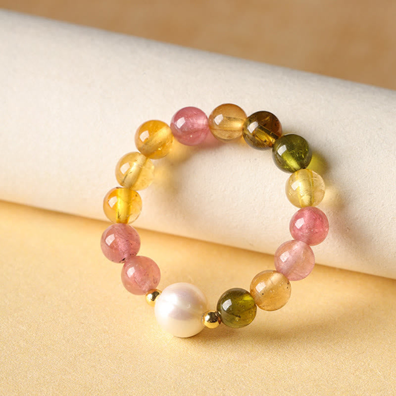 Natural Tourmaline and Pixiu Adjustable Gemstone Ring for Emotional Balance