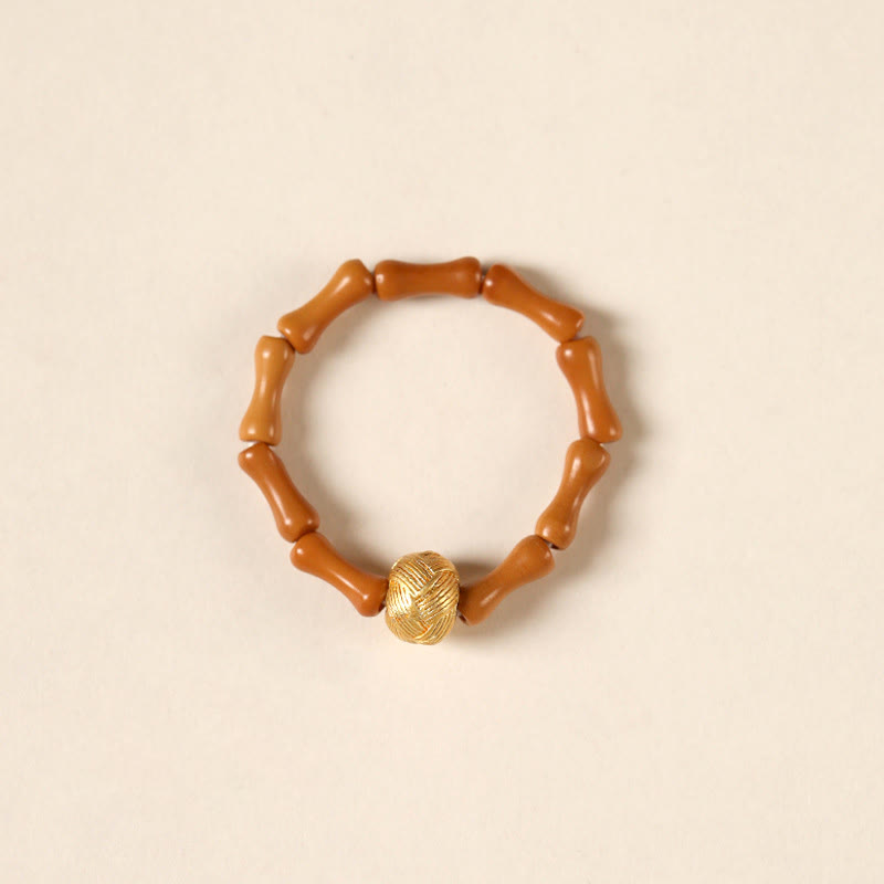 Gold & Olive Wood Bead Adjustable Ring with Copper Coin Accents