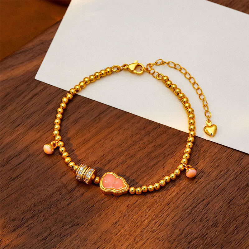 24K Gold Plated Brass Wu Lou Gourd Beaded Bracelet with Cat's Eye