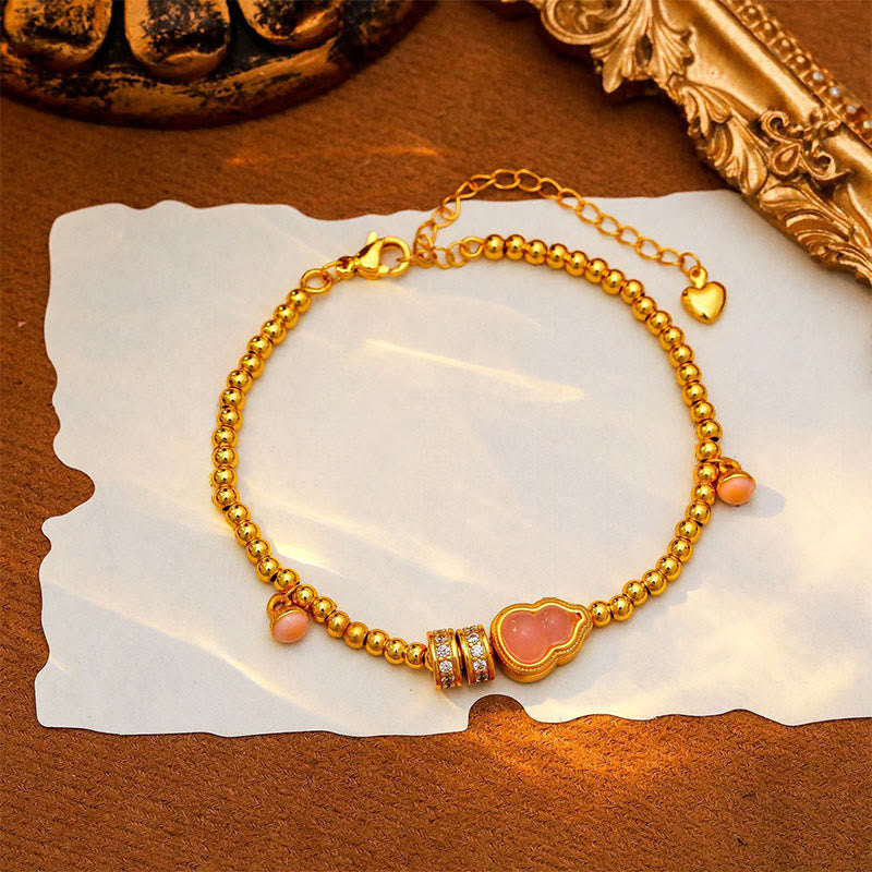24K Gold Plated Brass Wu Lou Gourd Beaded Bracelet with Cat's Eye
