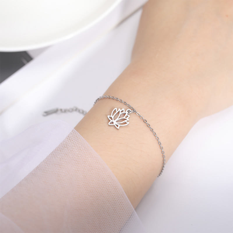 Lotus Pattern Titanium Steel Adjustable Cuff Bracelet