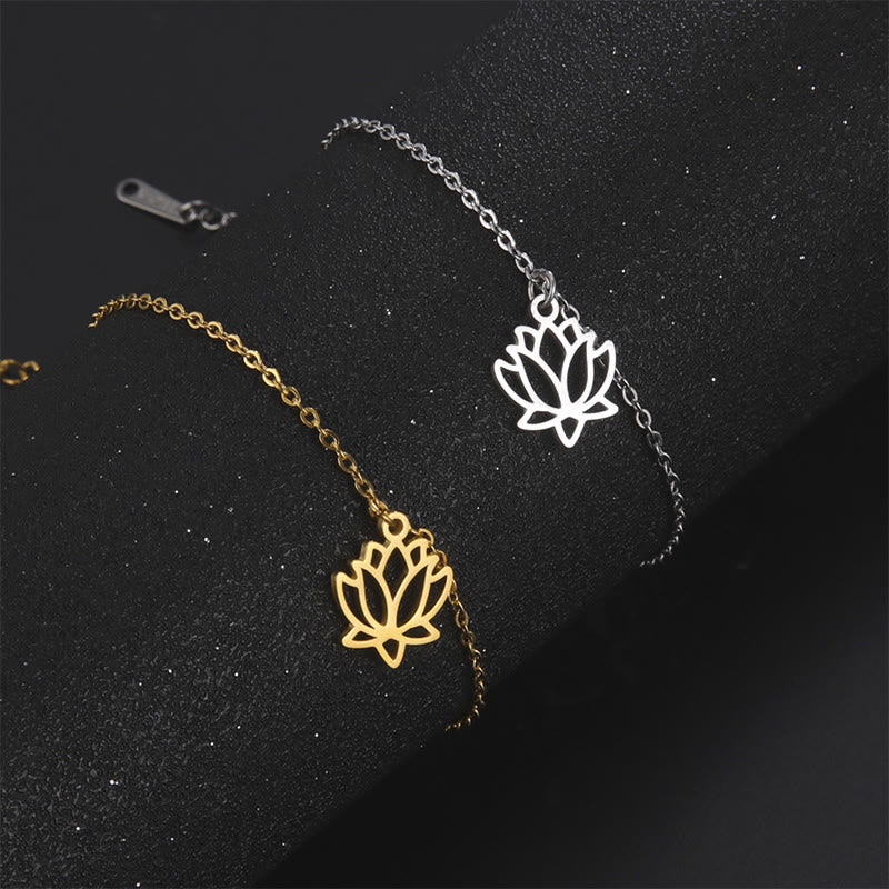 Lotus Pattern Titanium Steel Adjustable Cuff Bracelet