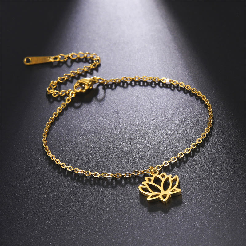 Lotus Pattern Titanium Steel Adjustable Cuff Bracelet