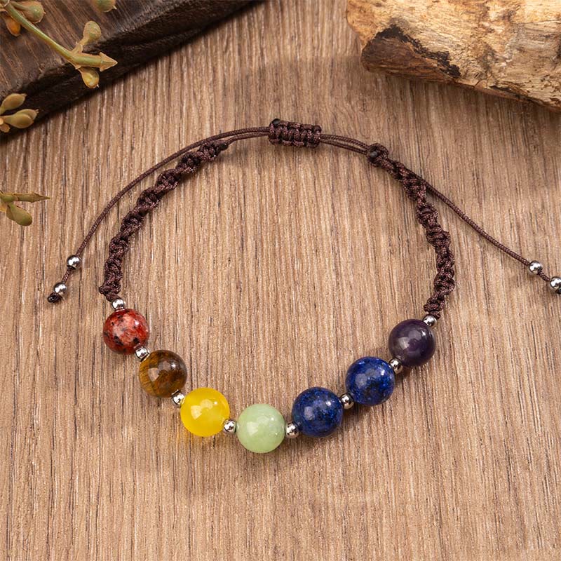Natural Tiger Eye Amethyst Lapis & Green Aventurine Adjustable Rope Bracelet