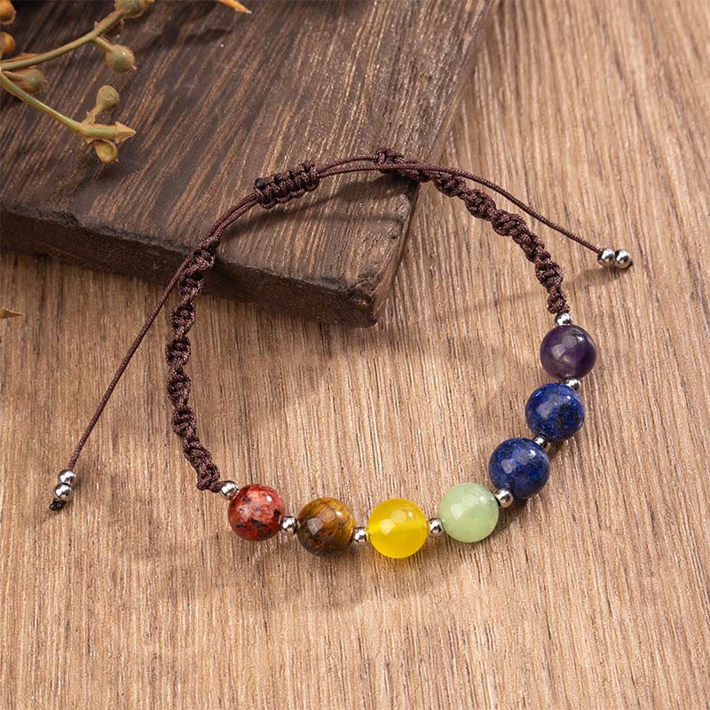 Natural Tiger Eye Amethyst Lapis & Green Aventurine Adjustable Rope Bracelet