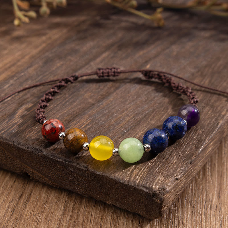 Natural Tiger Eye Amethyst Lapis & Green Aventurine Adjustable Rope Bracelet