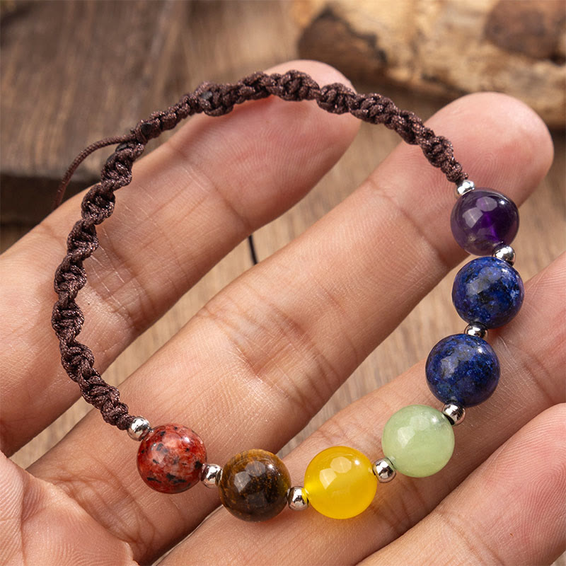 Natural Tiger Eye Amethyst Lapis & Green Aventurine Adjustable Rope Bracelet