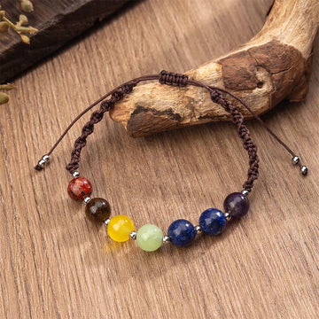 Natural Tiger Eye Amethyst Lapis & Green Aventurine Adjustable Rope Bracelet