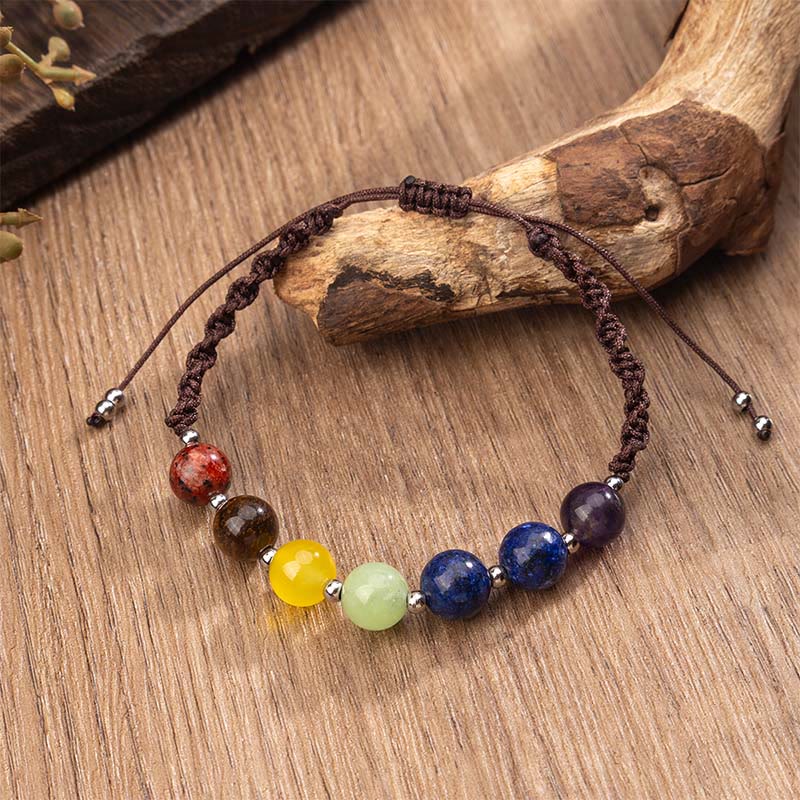 Natural Tiger Eye Amethyst Lapis & Green Aventurine Adjustable Rope Bracelet