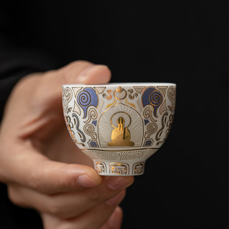 White Thangka Buddha Auspicious Clouds Teacup Kung Fu Tea Cup