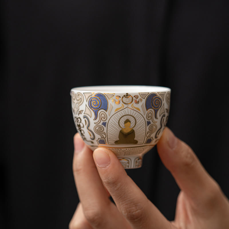 White Thangka Buddha Auspicious Clouds Teacup Kung Fu Tea Cup