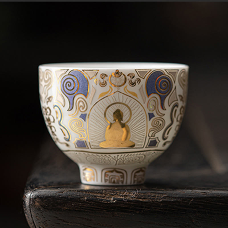 White Thangka Buddha Auspicious Clouds Teacup Kung Fu Tea Cup