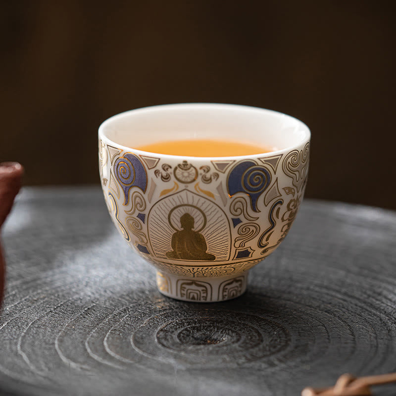 White Thangka Buddha Auspicious Clouds Teacup Kung Fu Tea Cup