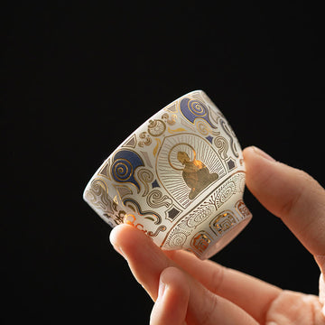White Thangka Buddha Auspicious Clouds Teacup Kung Fu Tea Cup