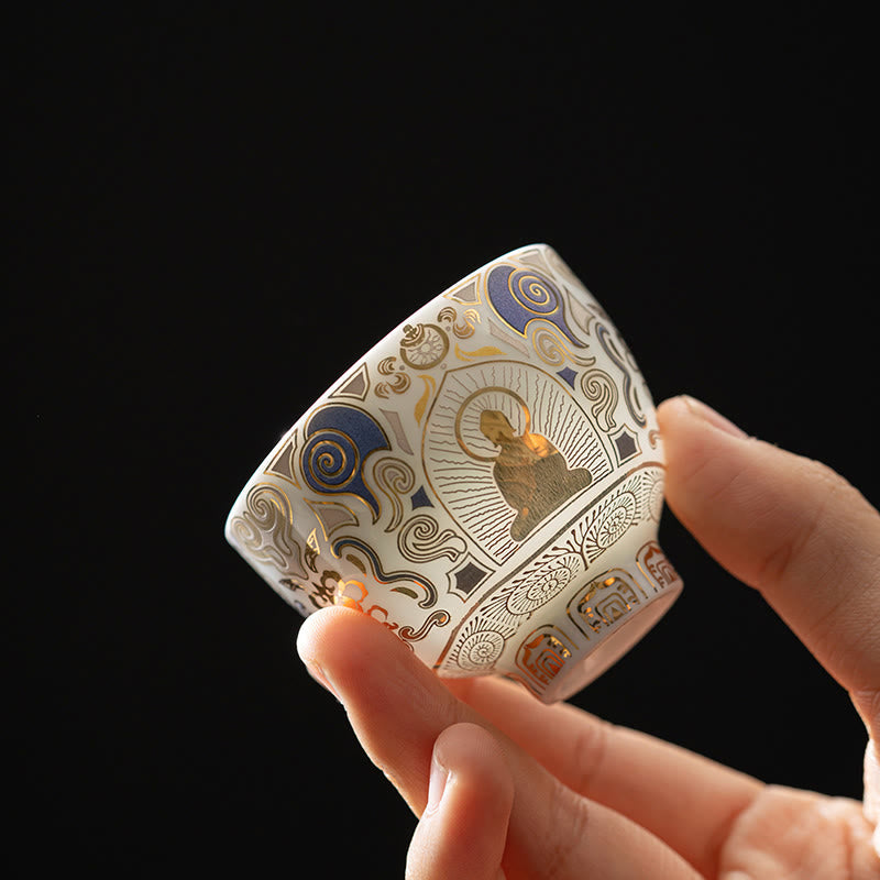 White Thangka Buddha Auspicious Clouds Teacup Kung Fu Tea Cup