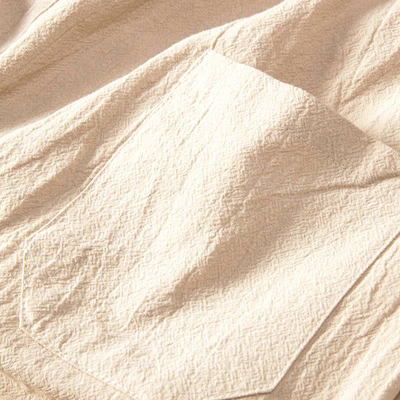 Pure Color Cotton Linen Long Sleeve Top Pants Clothing Men's Set
