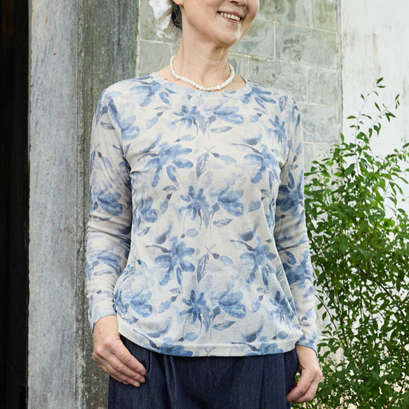 Breathable Floral Print Grounding Long Sleeve T-Shirt