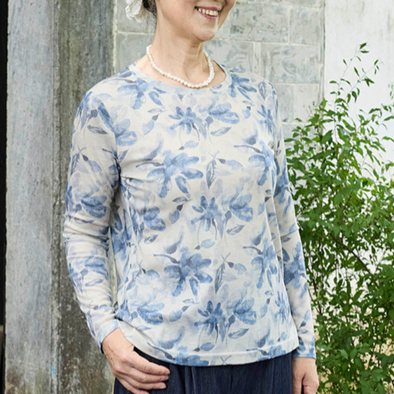 Breathable Floral Print Grounding Long Sleeve T-Shirt