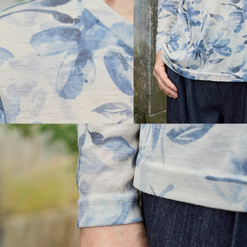 Breathable Floral Print Grounding Long Sleeve T-Shirt