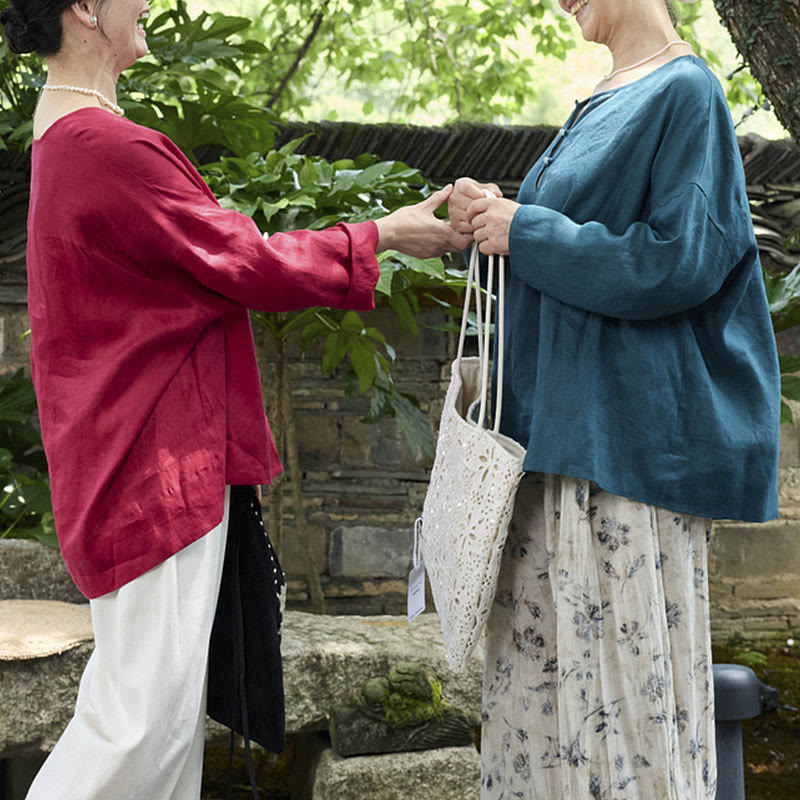 Breathable Linen Notched Collar Mindful Long Sleeve Shirt