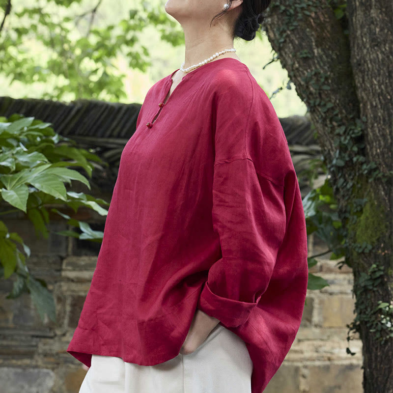 Breathable Linen Notched Collar Mindful Long Sleeve Shirt