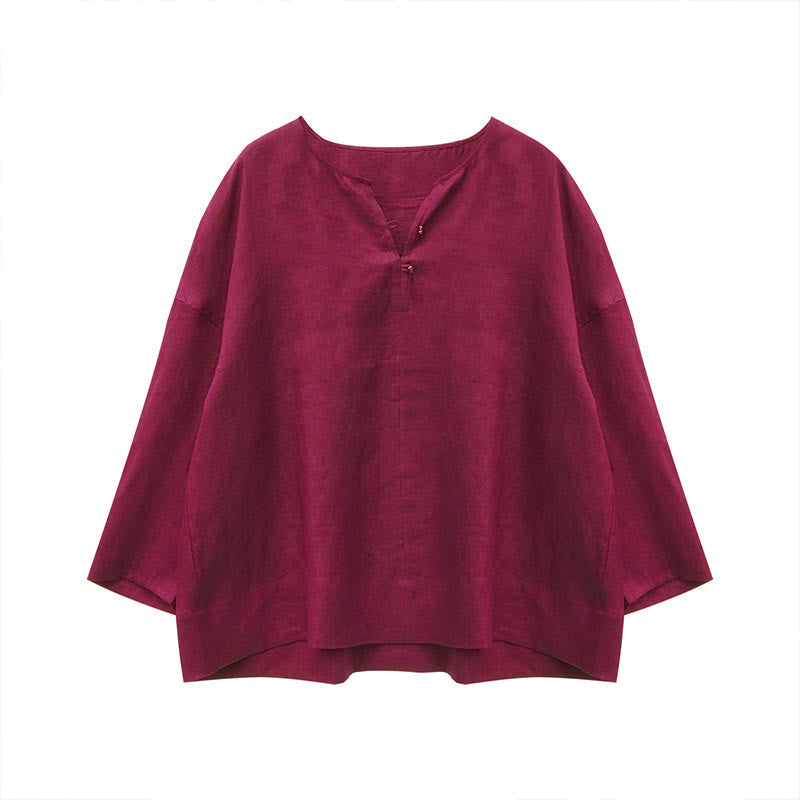 Breathable Linen Notched Collar Mindful Long Sleeve Shirt