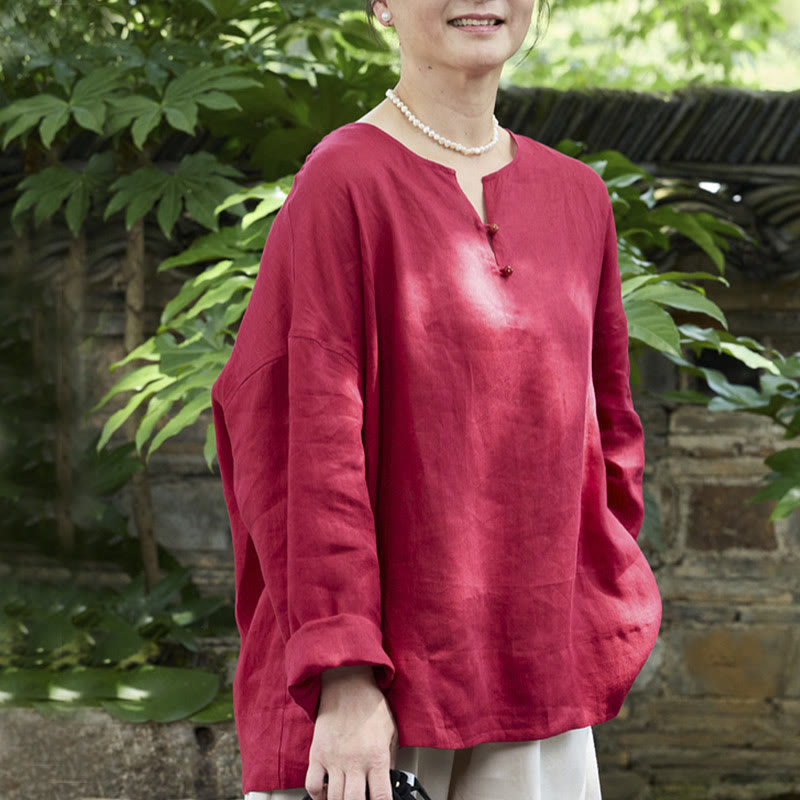 Breathable Linen Notched Collar Mindful Long Sleeve Shirt