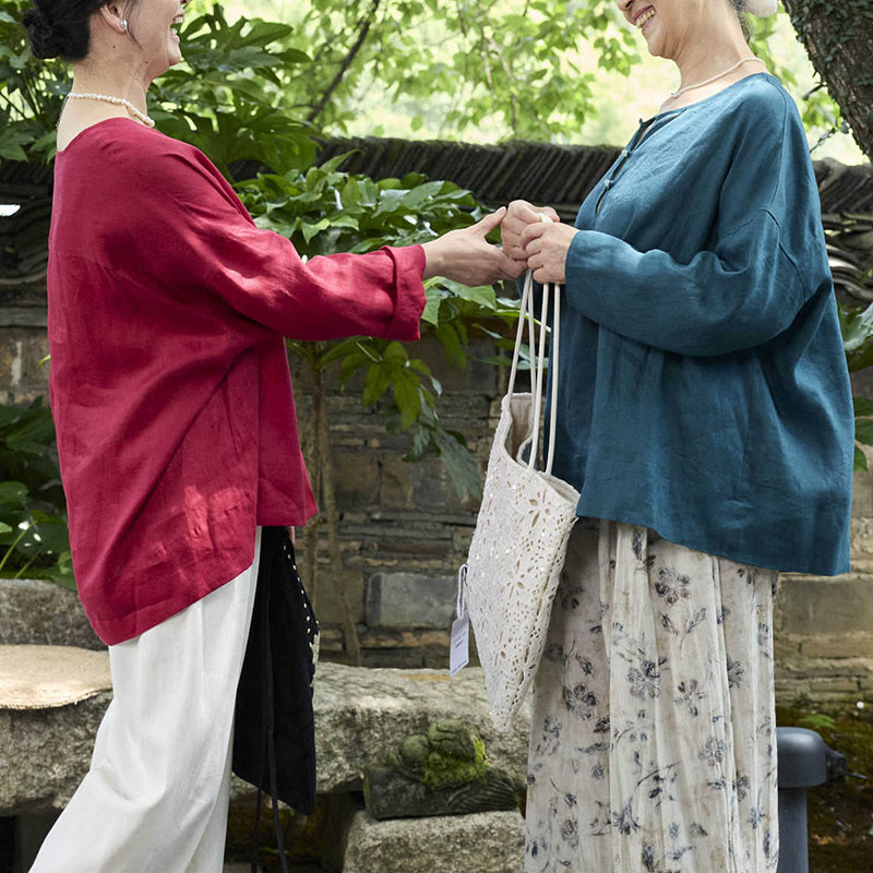 Breathable Linen Notched Collar Mindful Long Sleeve Shirt