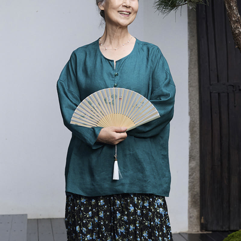 Breathable Linen Notched Collar Mindful Long Sleeve Shirt