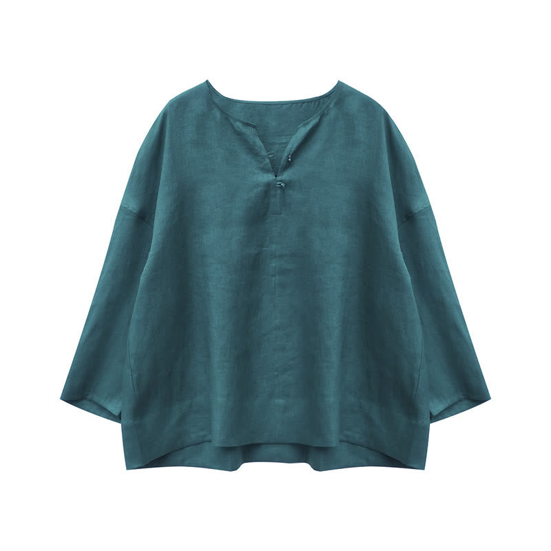 Breathable Linen Notched Collar Mindful Long Sleeve Shirt
