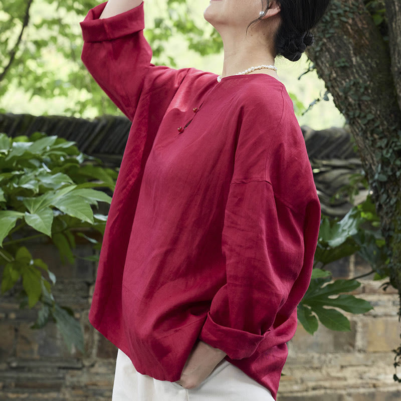 Breathable Linen Notched Collar Mindful Long Sleeve Shirt