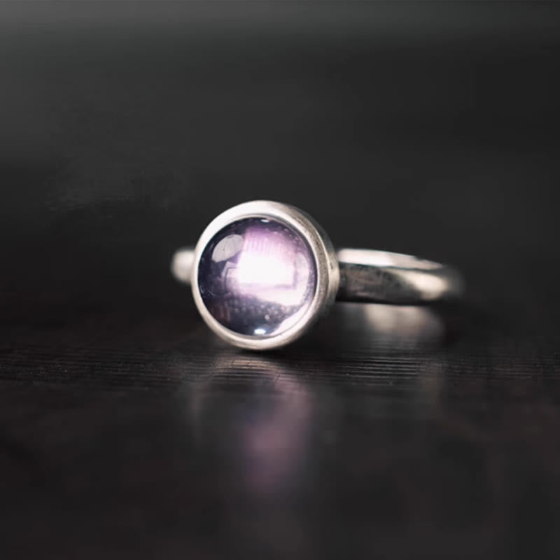 Natural Amethyst & 925 Sterling Silver Adjustable Band Ring