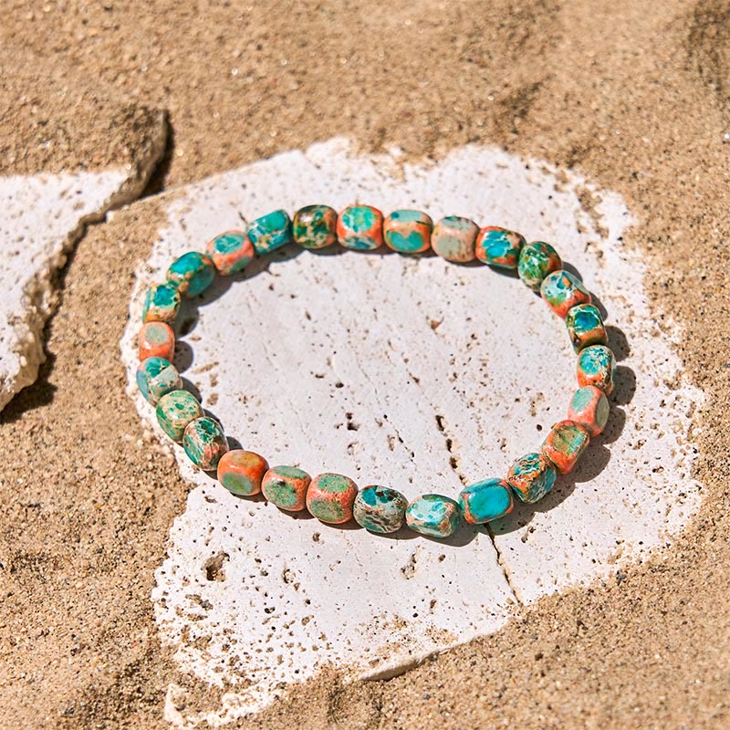Natural Imperial Jasper Geometric Oval and Square Beaded Grounding Bracelet