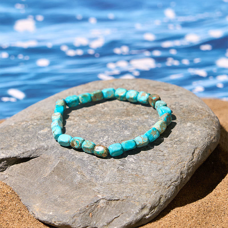 Natural Imperial Jasper Geometric Oval and Square Beaded Grounding Bracelet