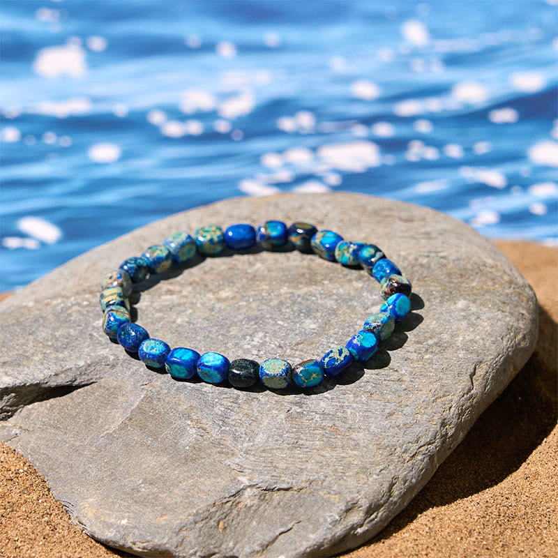 Natural Imperial Jasper Geometric Oval and Square Beaded Grounding Bracelet