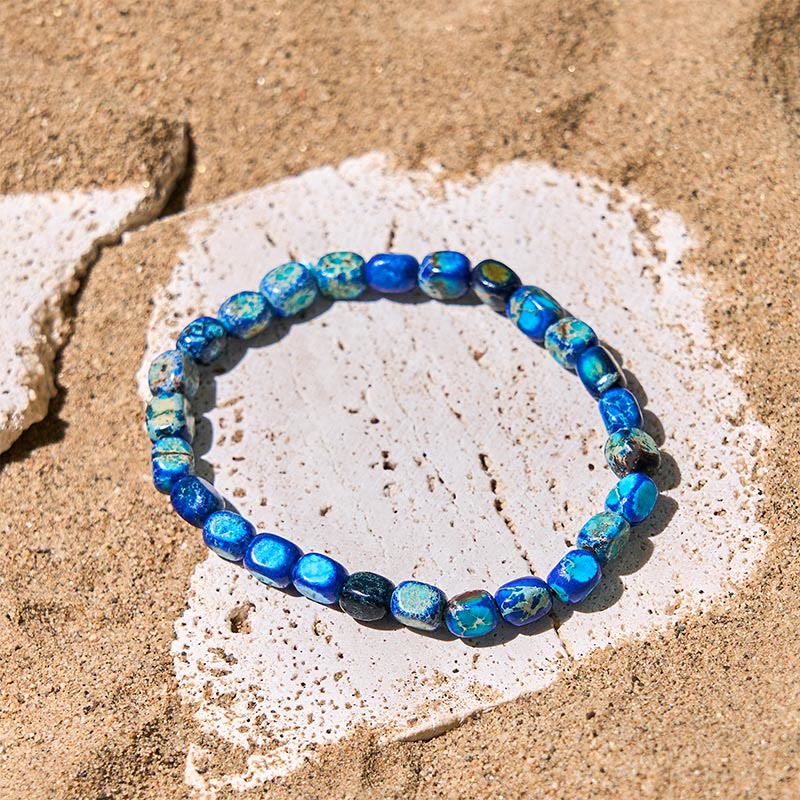 Natural Imperial Jasper Geometric Oval and Square Beaded Grounding Bracelet