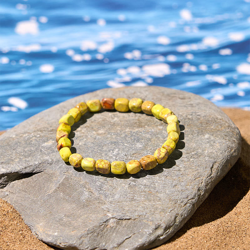 Natural Imperial Jasper Geometric Oval and Square Beaded Grounding Bracelet