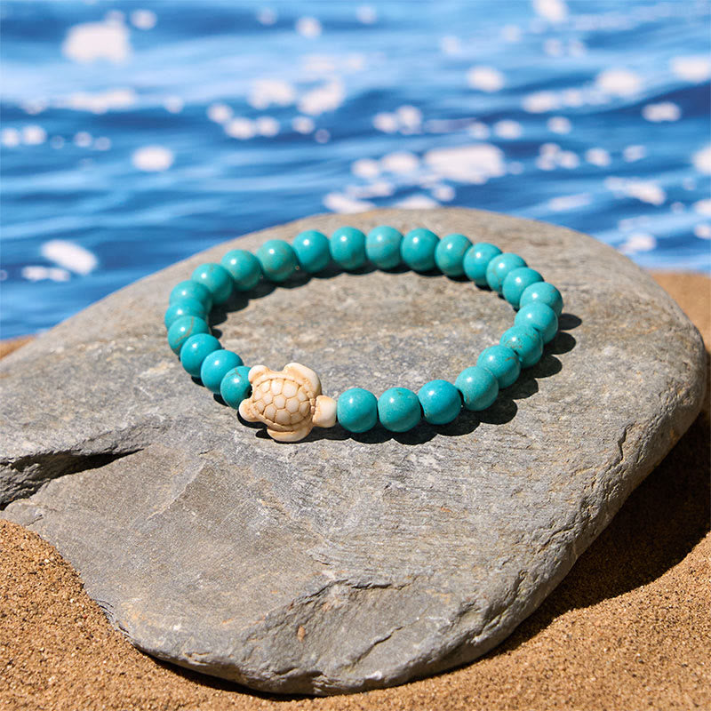 Natural Gemstone Beaded Sea Turtle Wisdom Bracelet