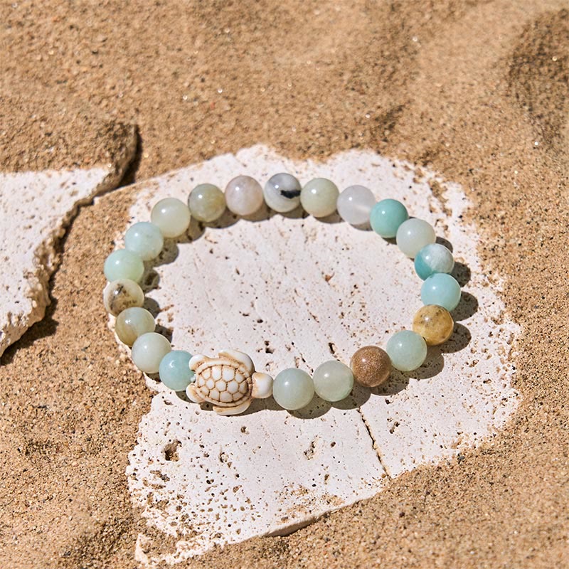 Natural Gemstone Beaded Sea Turtle Wisdom Bracelet
