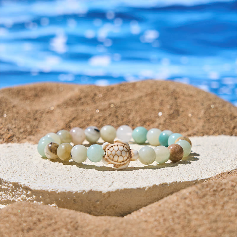 Natural Gemstone Beaded Sea Turtle Wisdom Bracelet