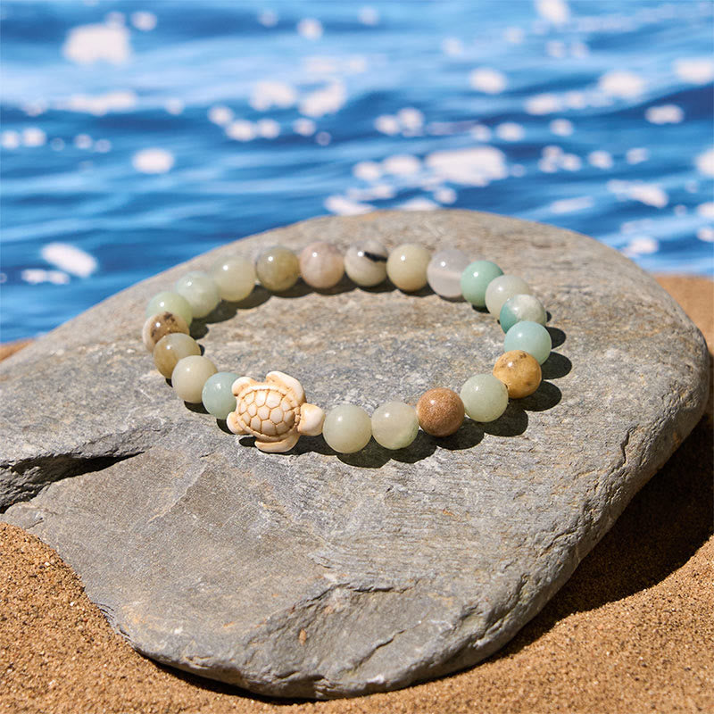 Natural Gemstone Beaded Sea Turtle Wisdom Bracelet