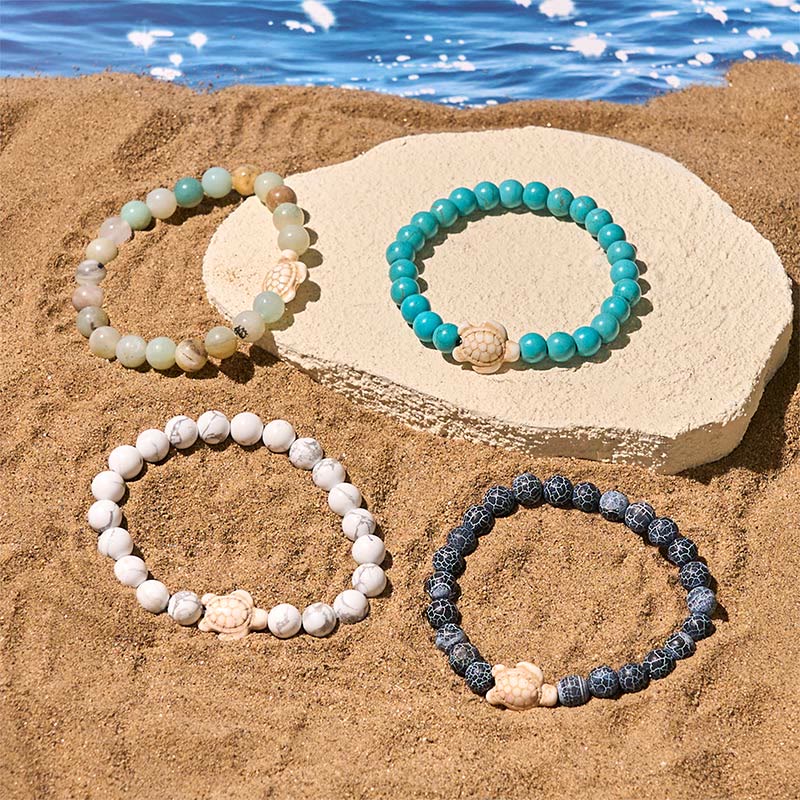 Natural Gemstone Beaded Sea Turtle Wisdom Bracelet