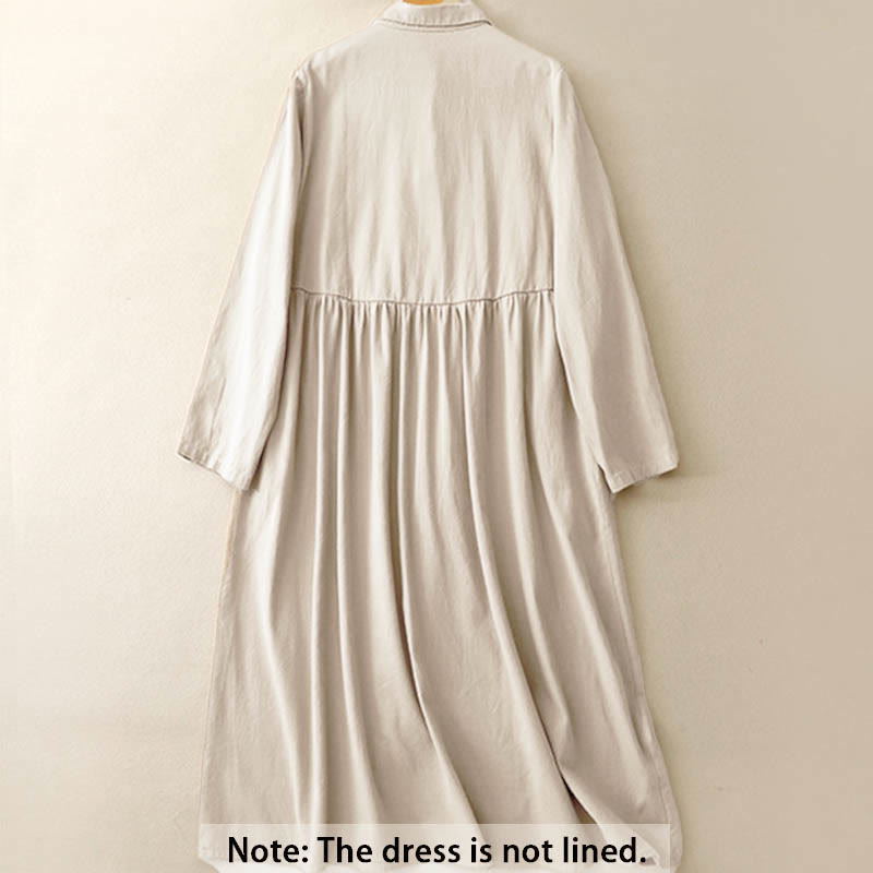 Breathable Cotton Buttoned Lapel Grounding Midi Dress