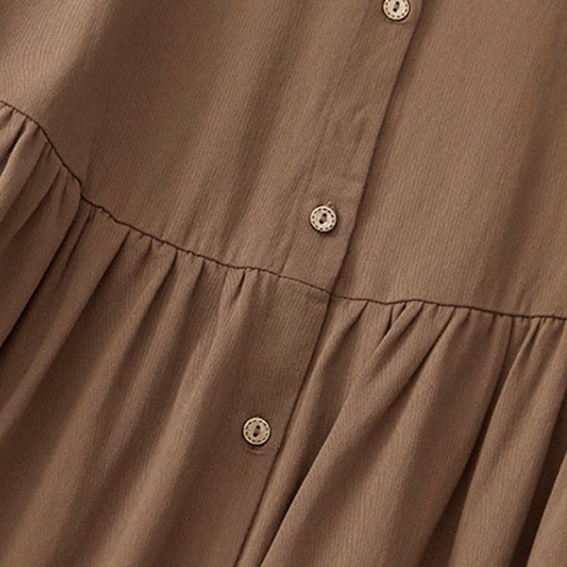 Breathable Cotton Buttoned Lapel Grounding Midi Dress