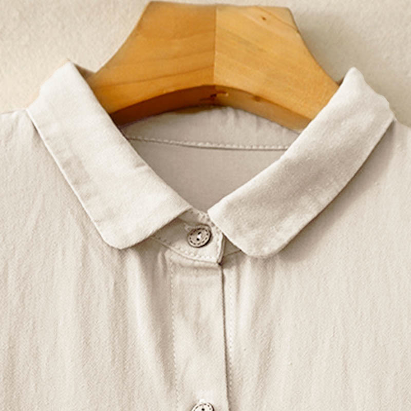 Breathable Cotton Buttoned Lapel Grounding Midi Dress
