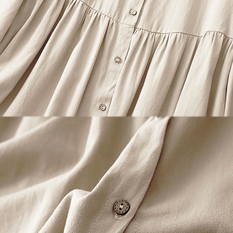 Breathable Cotton Buttoned Lapel Grounding Midi Dress