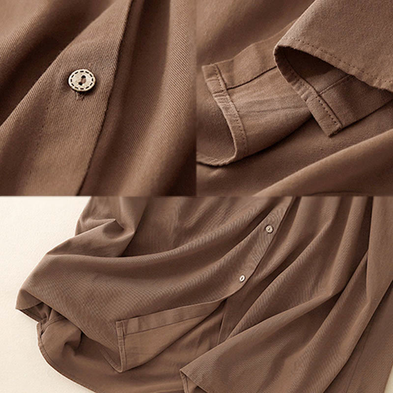 Breathable Cotton Buttoned Lapel Grounding Midi Dress